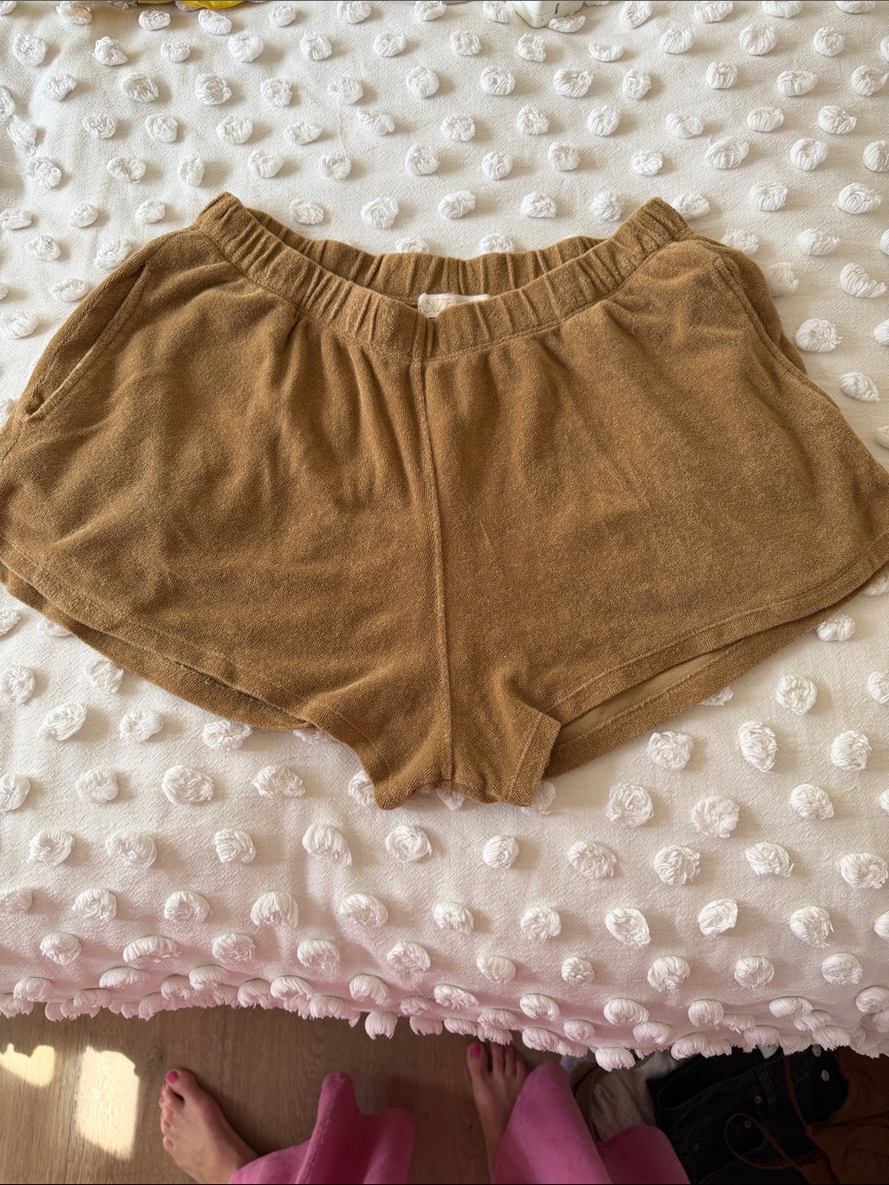 Suzi Kondi Cozy Terry Athletic Shorts in Camel Brown
